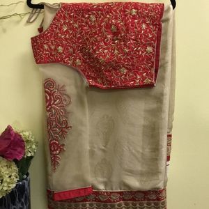 Gold N red combination shimmer Saree